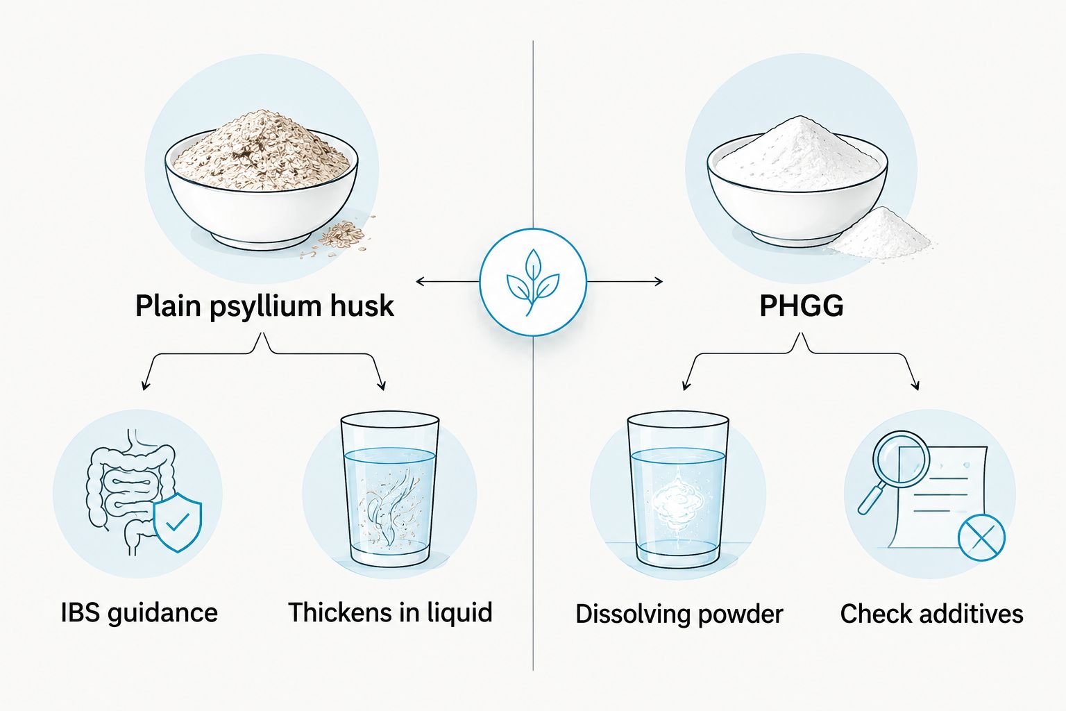 Side-by-side comparison of psyllium and PHGG mixing and label considerations