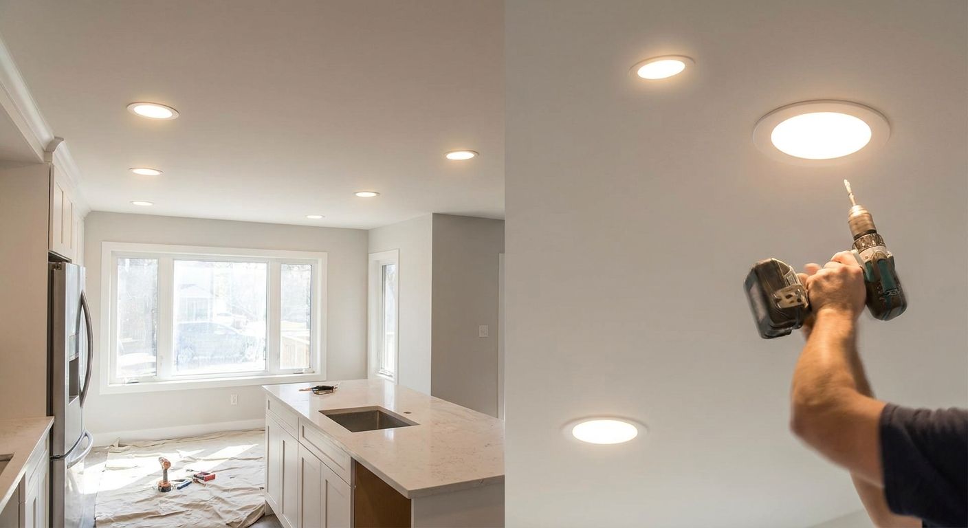 Recessed lighting installation for kitchen remodels