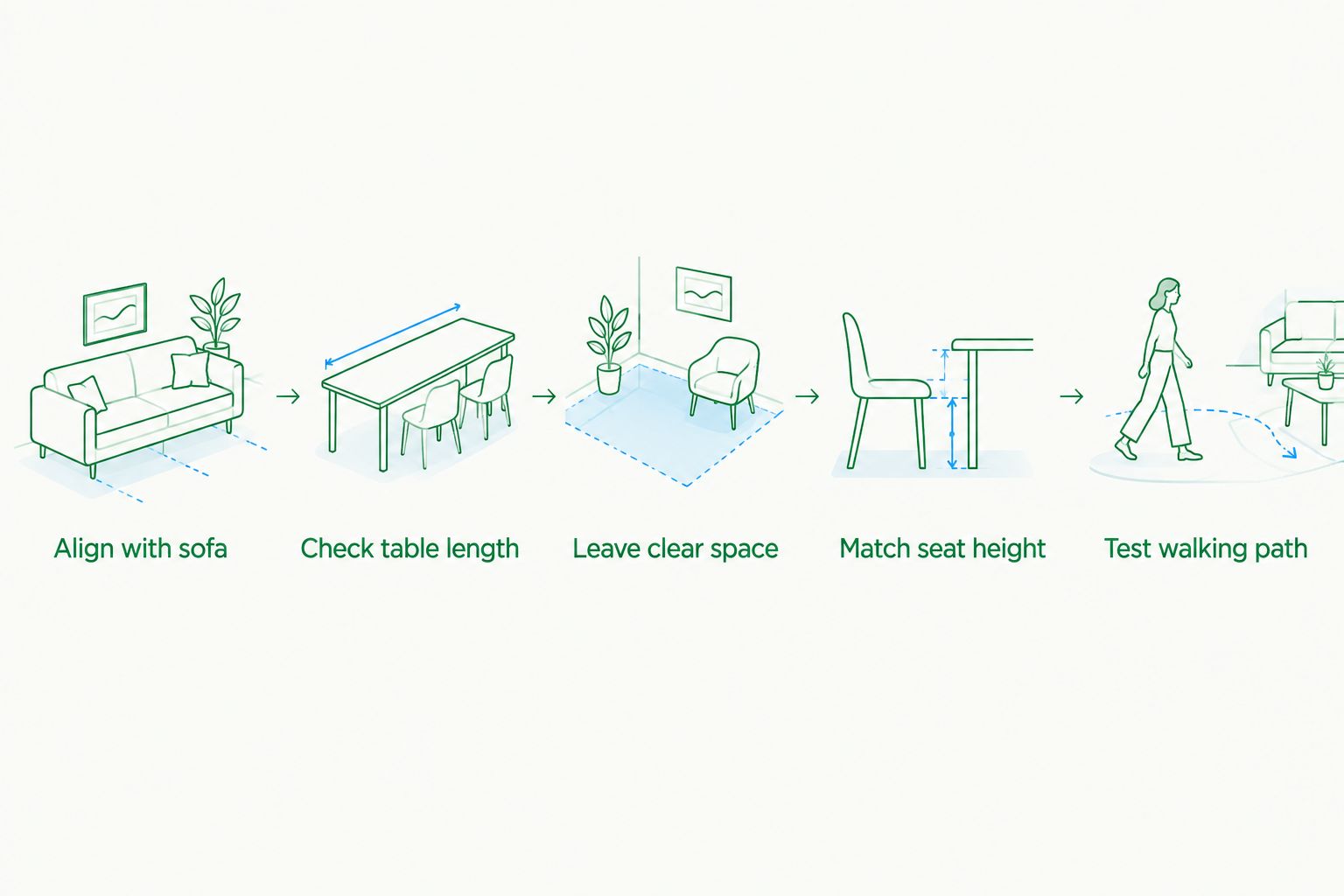 Five steps for positioning a rectangular coffee table