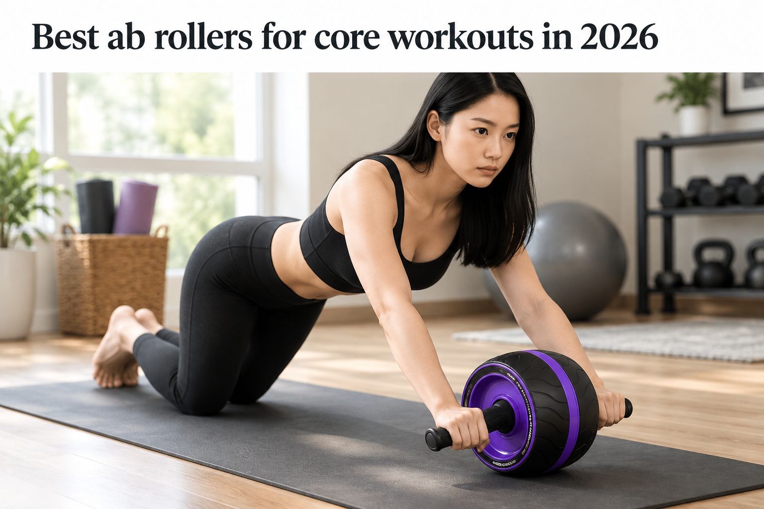 Person using an ab roller wheel in a kneeling rollout position