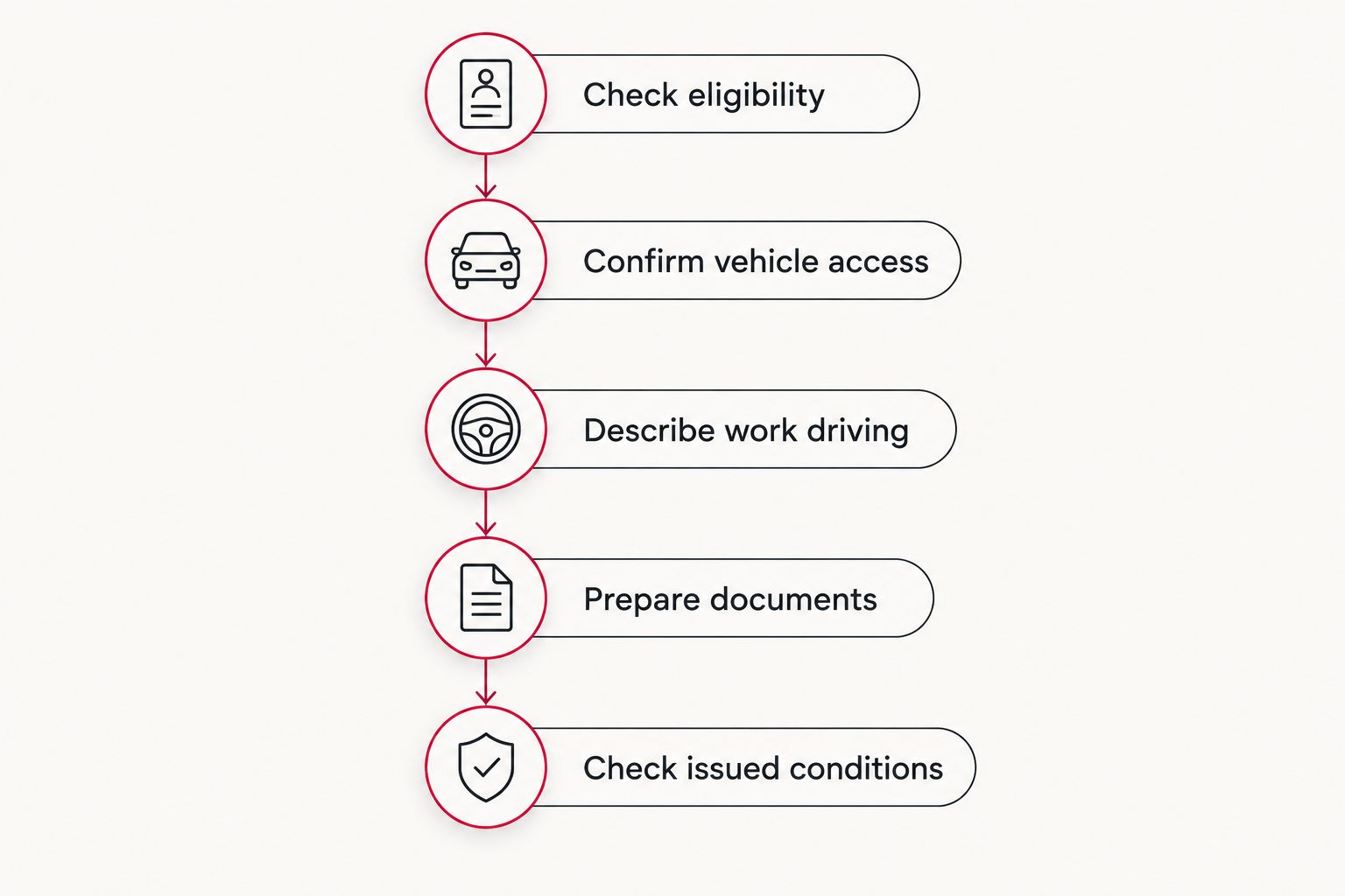 Application steps from checking eligibility to checking the issued driving conditions