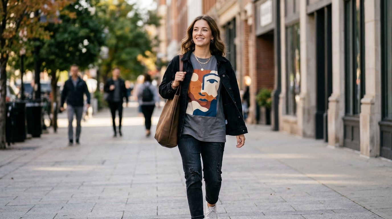 How to wear statement t shirts under an open jacket