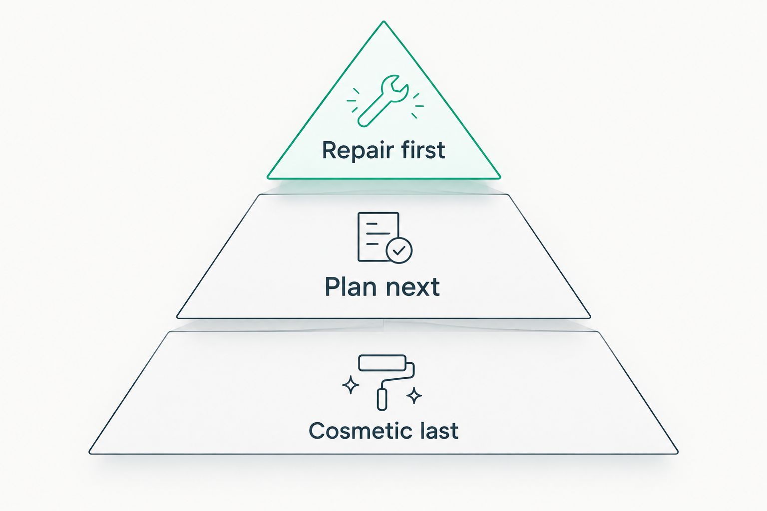 Repair priorities arranged from safety and function to cosmetic work