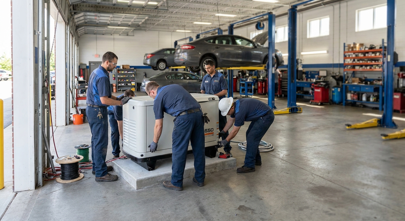 Generator installation for auto repair shops and mechanics