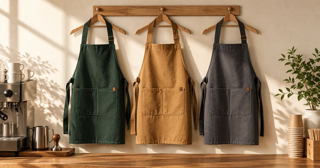 Custom aprons for coffee shops: fabric and logo placement