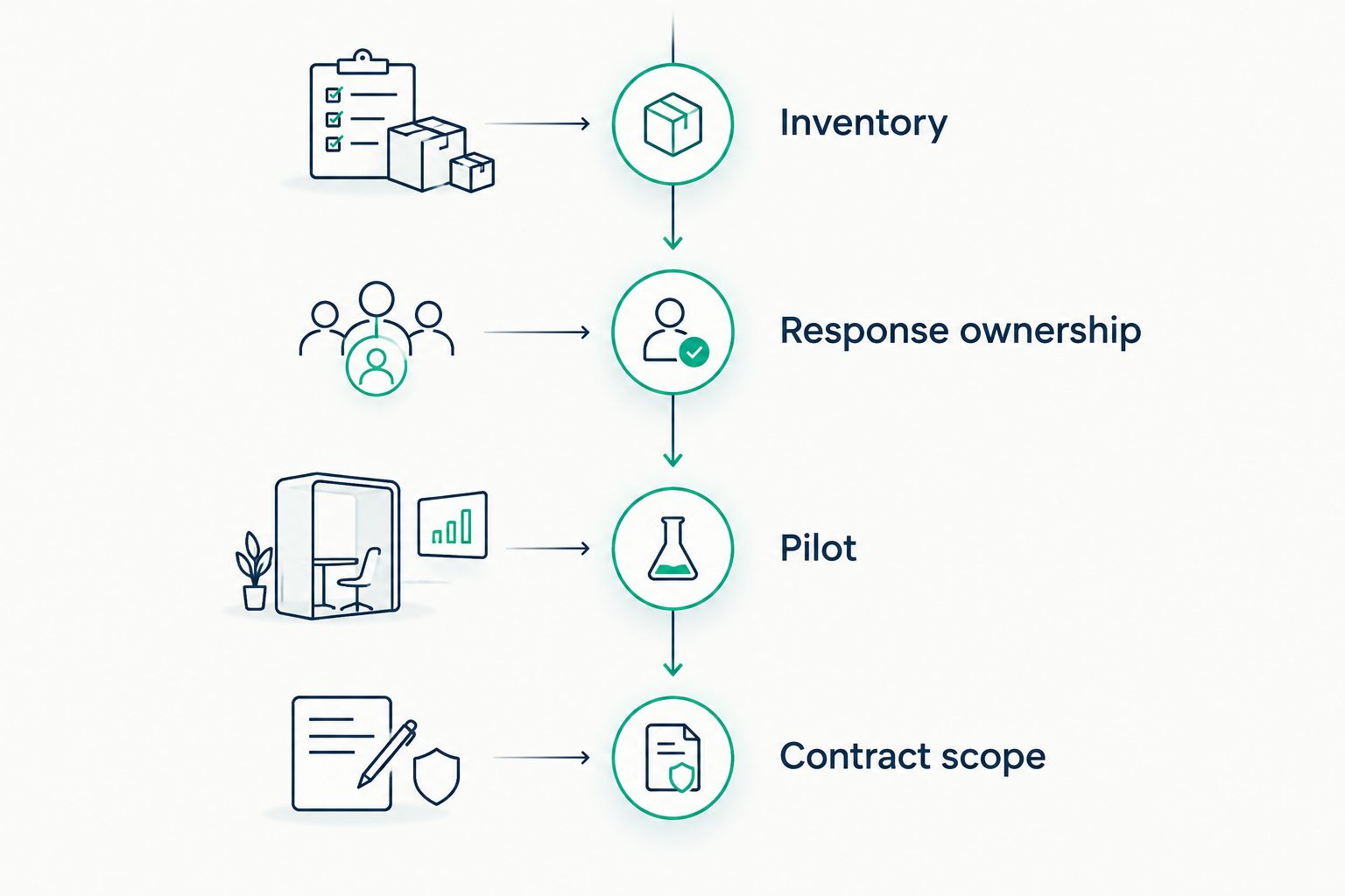 Four evaluation phases from endpoint inventory to confirmed contract scope