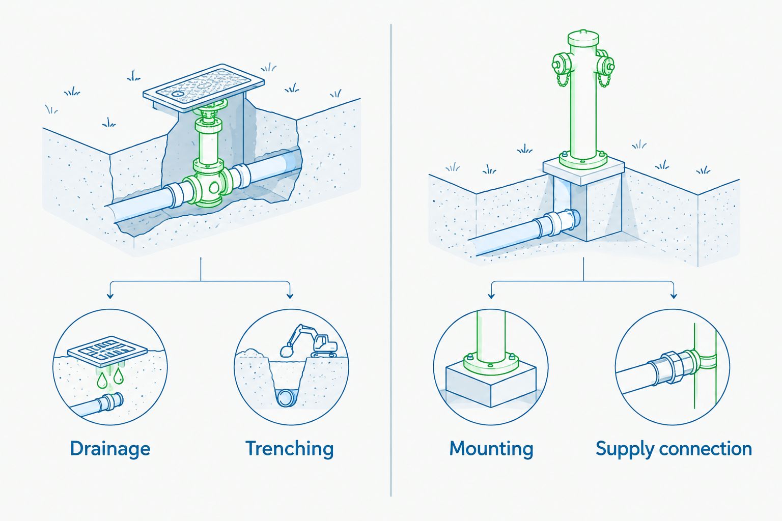 Comparison of buried hydrant installation and pedestal fixture installation