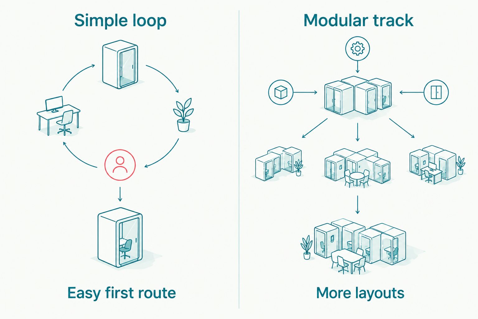 Simple-loop and modular wooden train layouts compared side by side