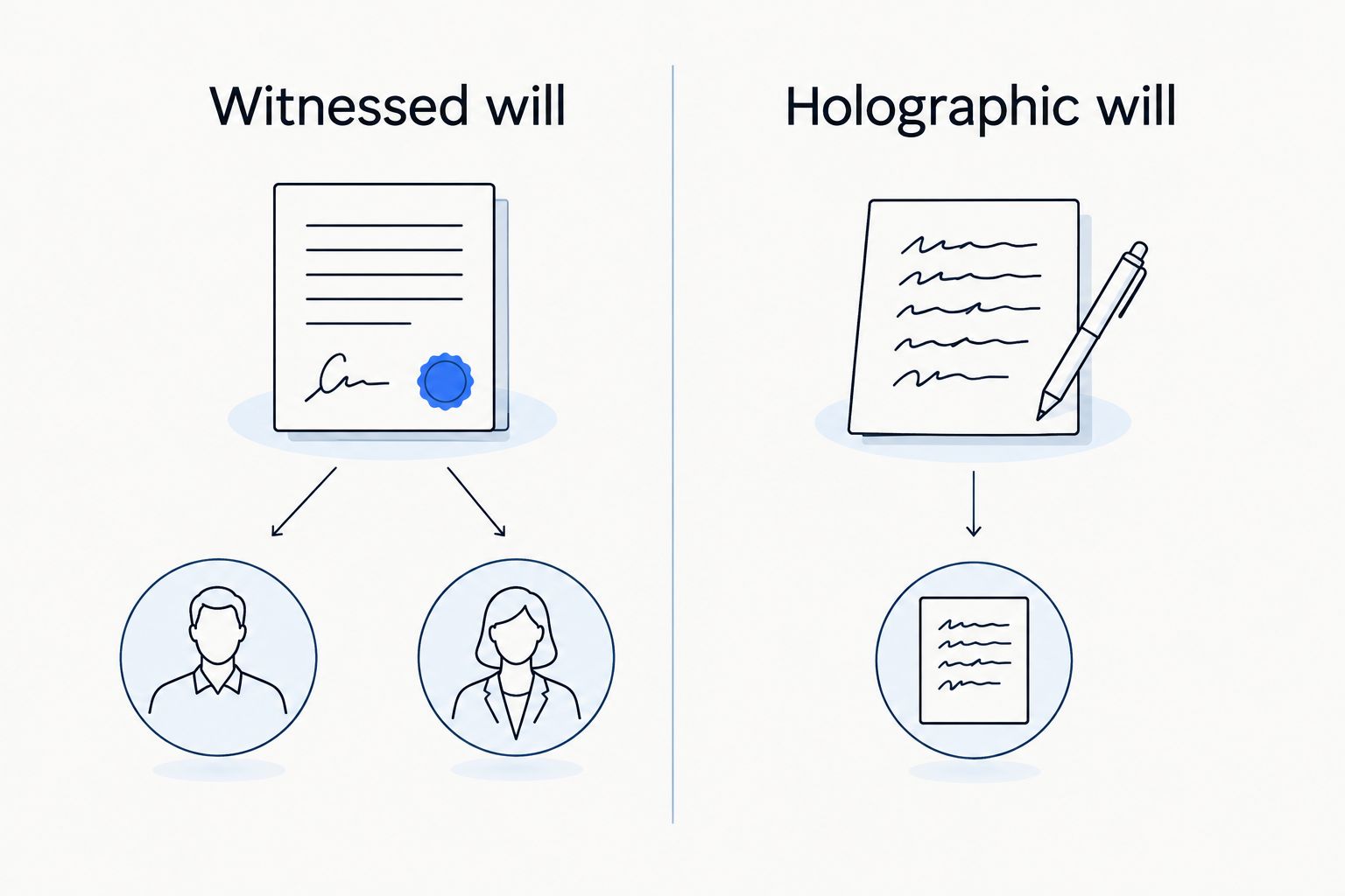 Comparison of a witnessed will requiring witnesses and a holographic will requiring handwritten provisions