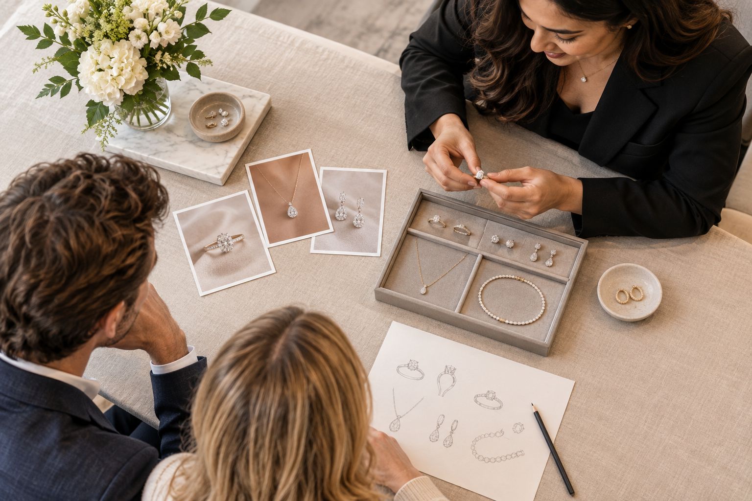 Fine jewelry and inspiration images arranged for a private consultation