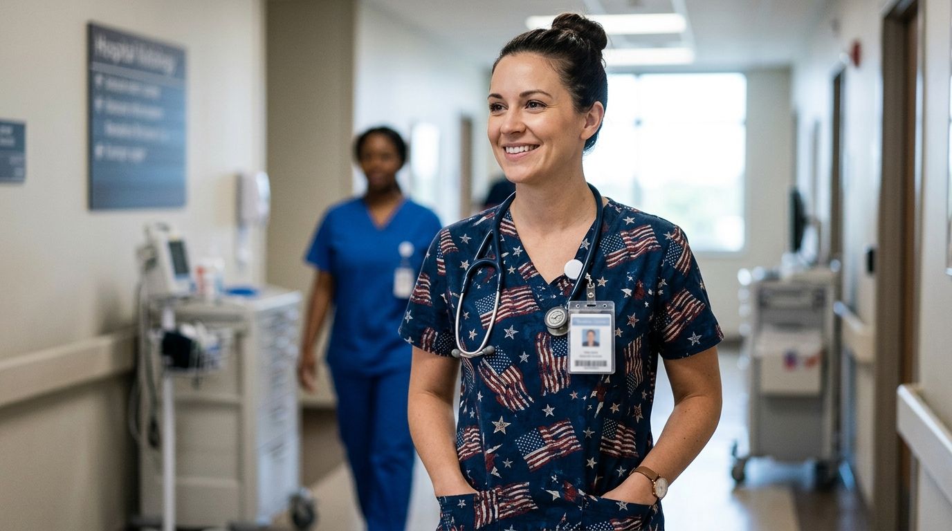 Patriotic scrub tops for nurses and healthcare workers