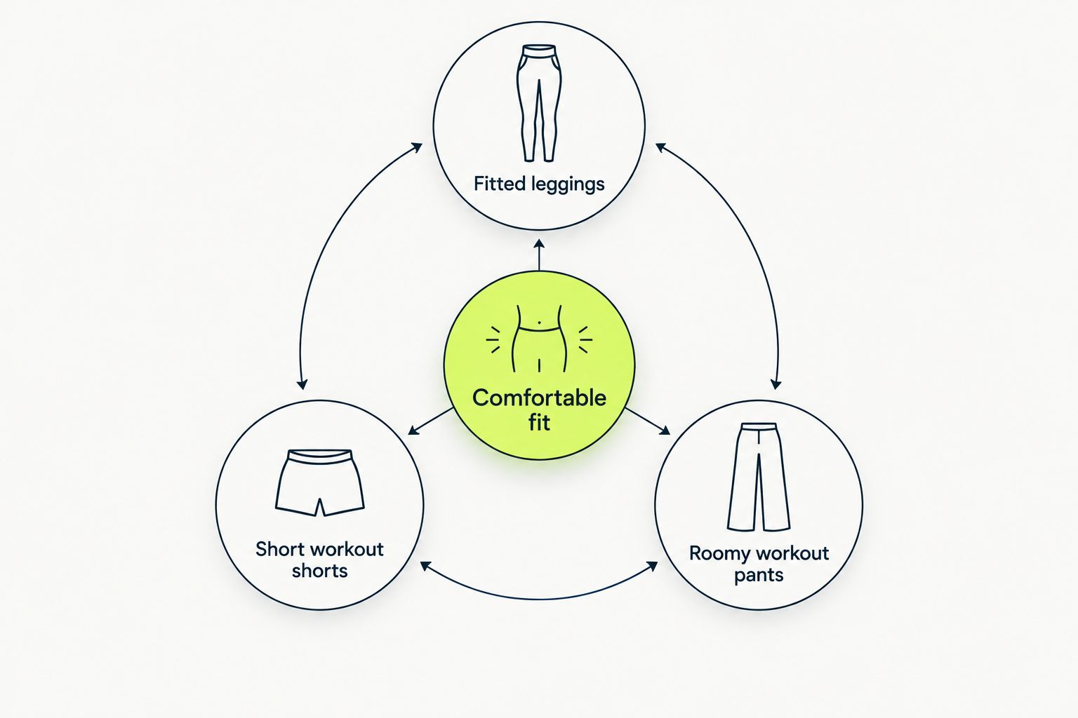 Underwear fit considerations for leggings, short workout shorts, and roomy workout pants