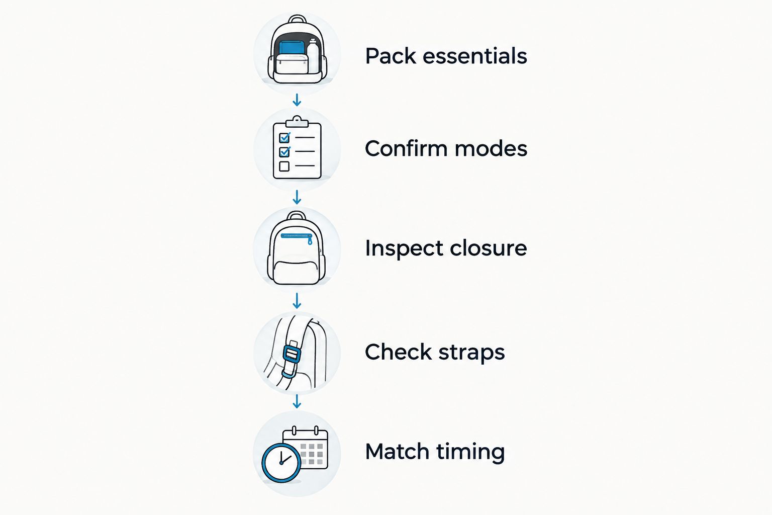 Shopping checklist from packing essentials to checking straps and ordering timing