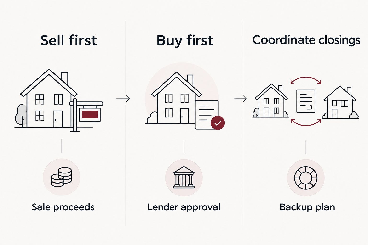 Comparison of selling first, buying first, and coordinating closings