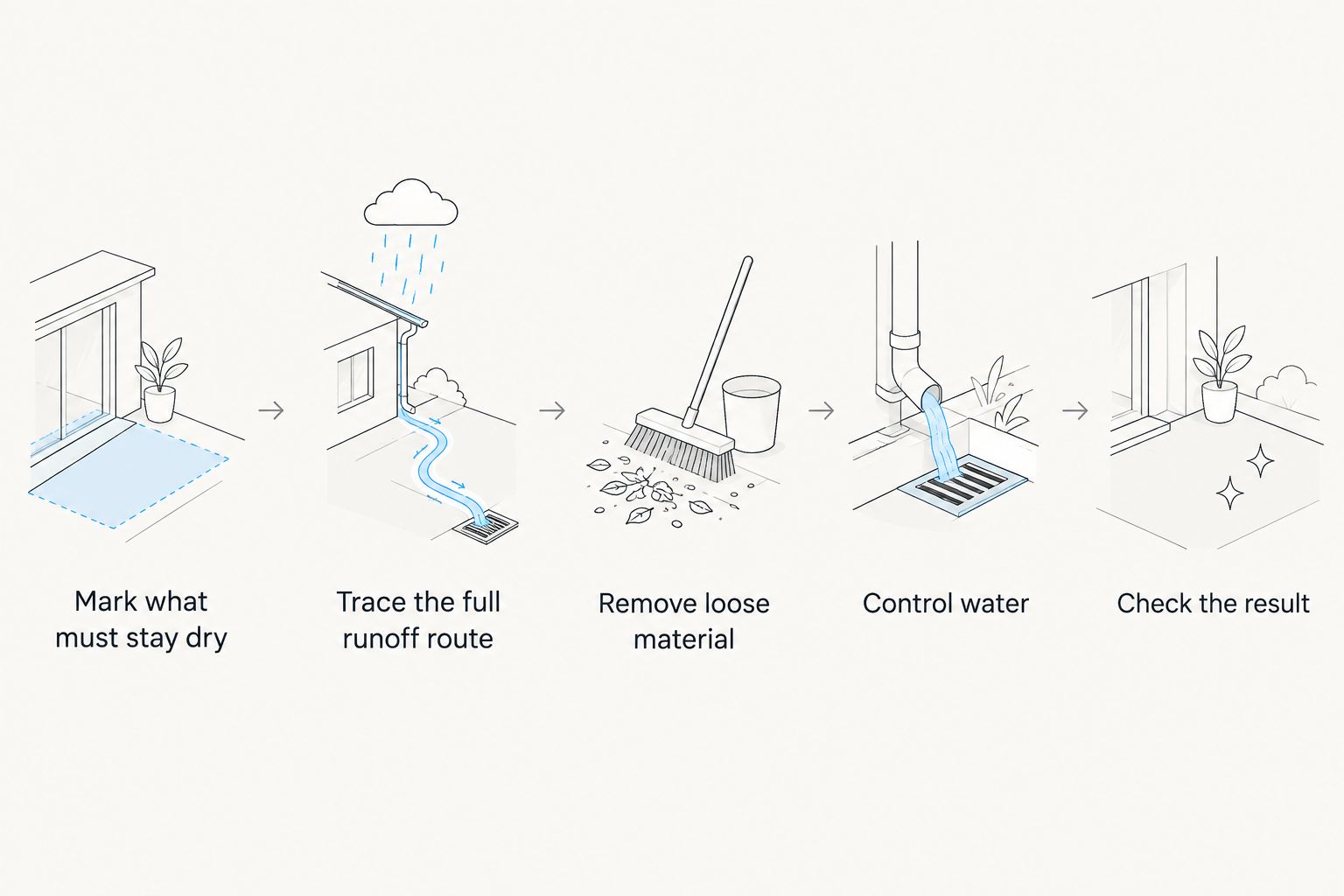 Cleaning sequence from locating well and septic components to checking runoff after washing