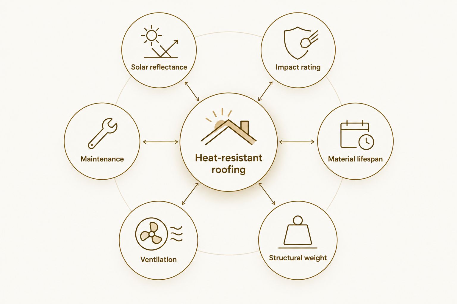Diagram showing six criteria that define a heat-resistant roof