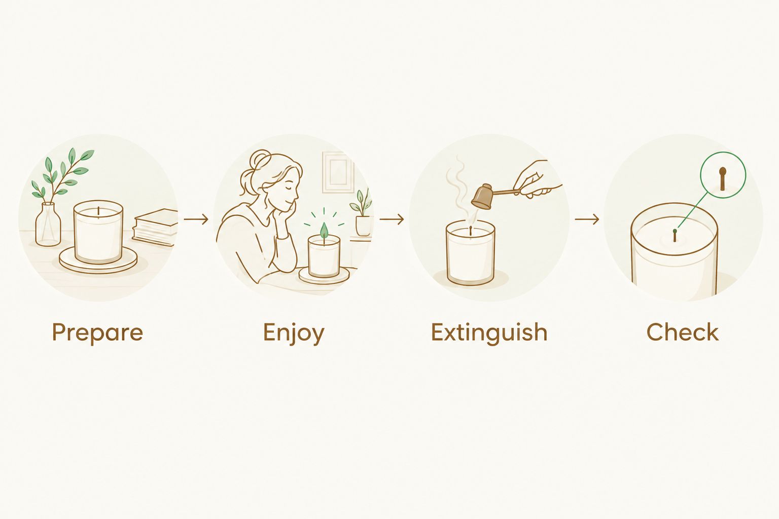 Four steps for a supervised candle ritual: prepare, enjoy, extinguish, and check