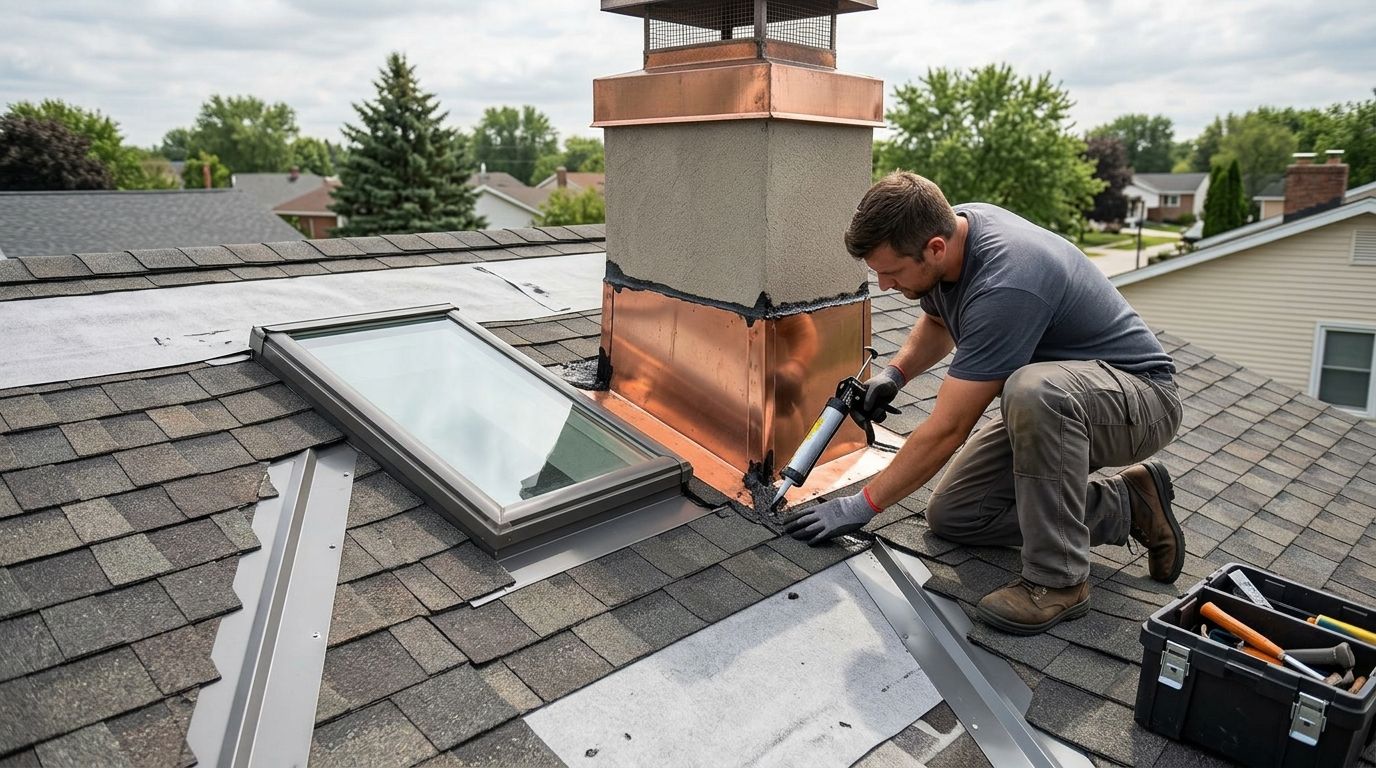 Roof leak repair around chimneys and skylights