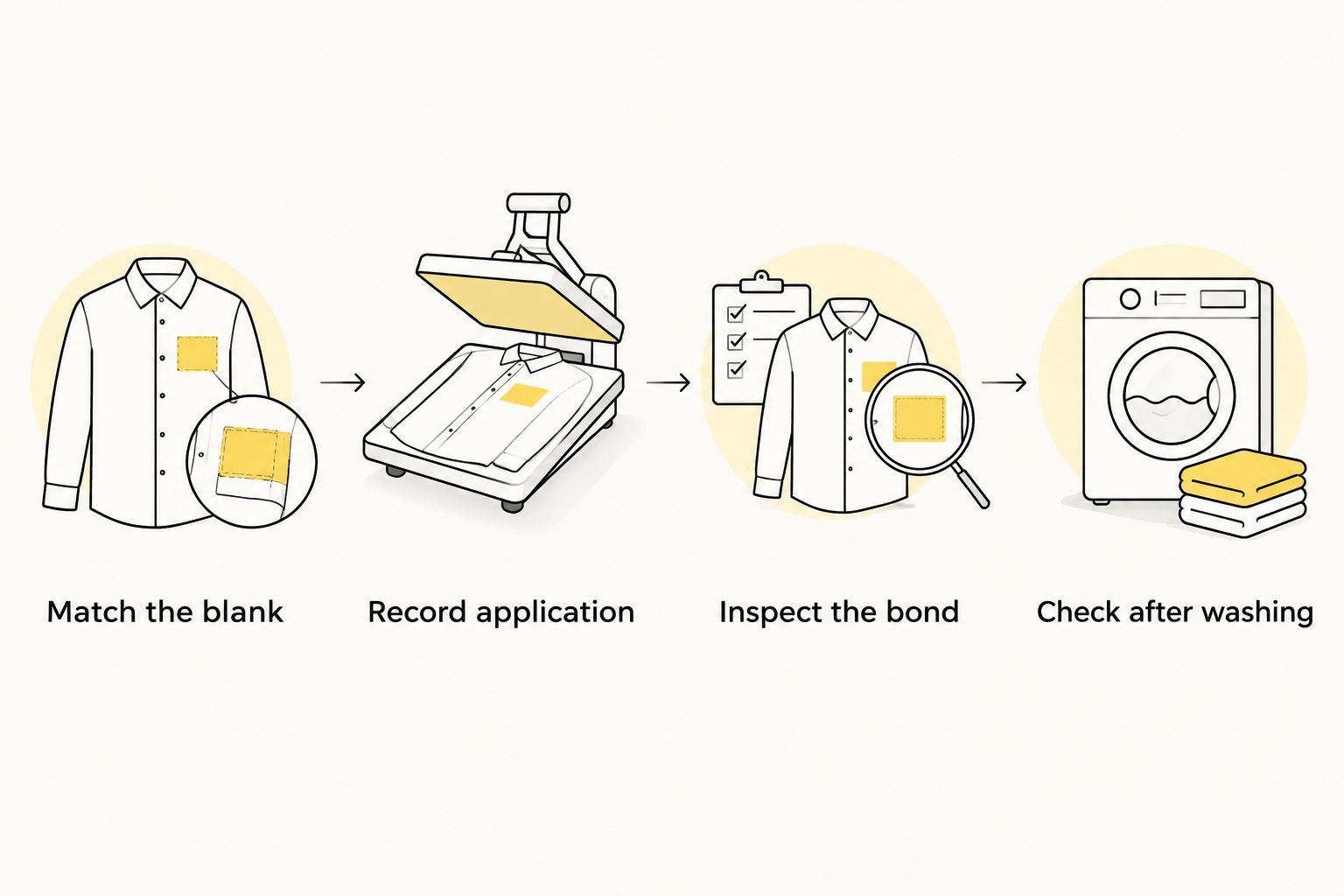 Four-step transfer evaluation from matching the blank to inspecting performance after washing