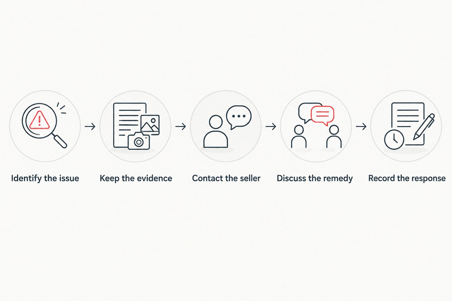 Return-request steps from identifying the issue to recording the seller’s response