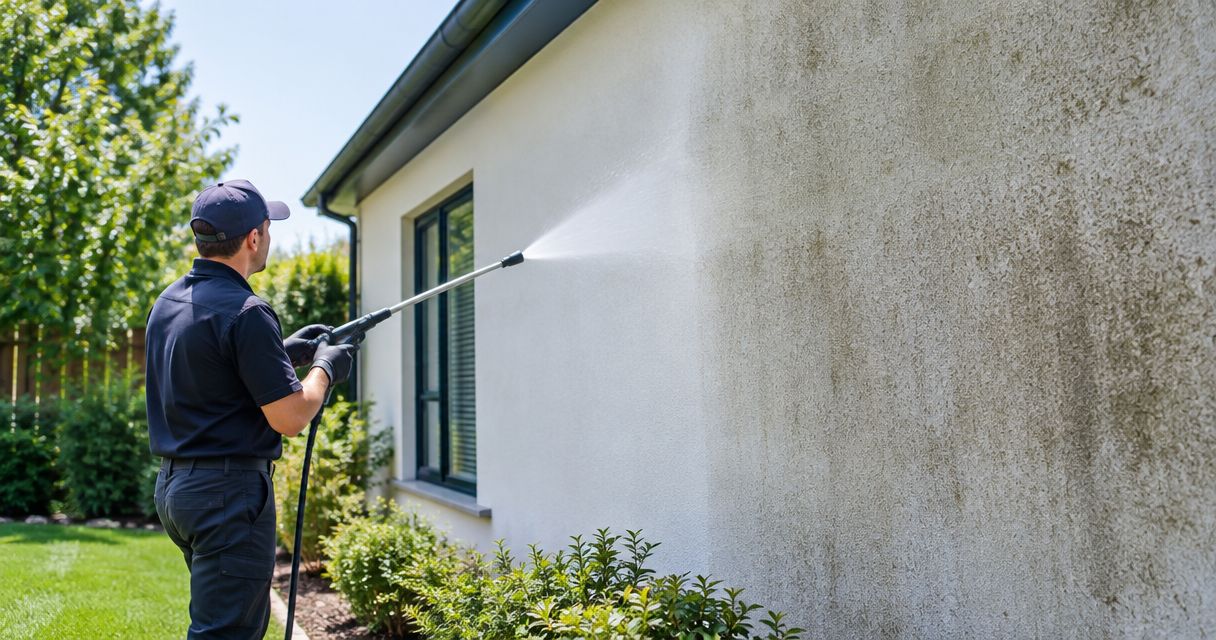 How are plants protected during soft wash render cleaning?