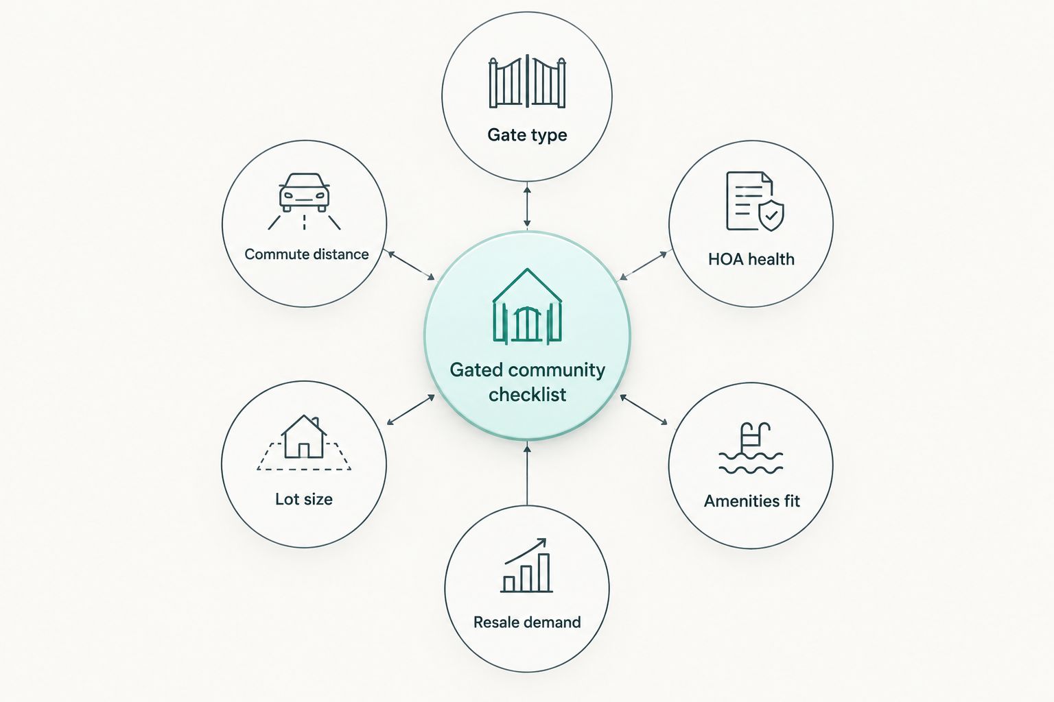 Diagram of six criteria used to evaluate gated communities in Sacramento County