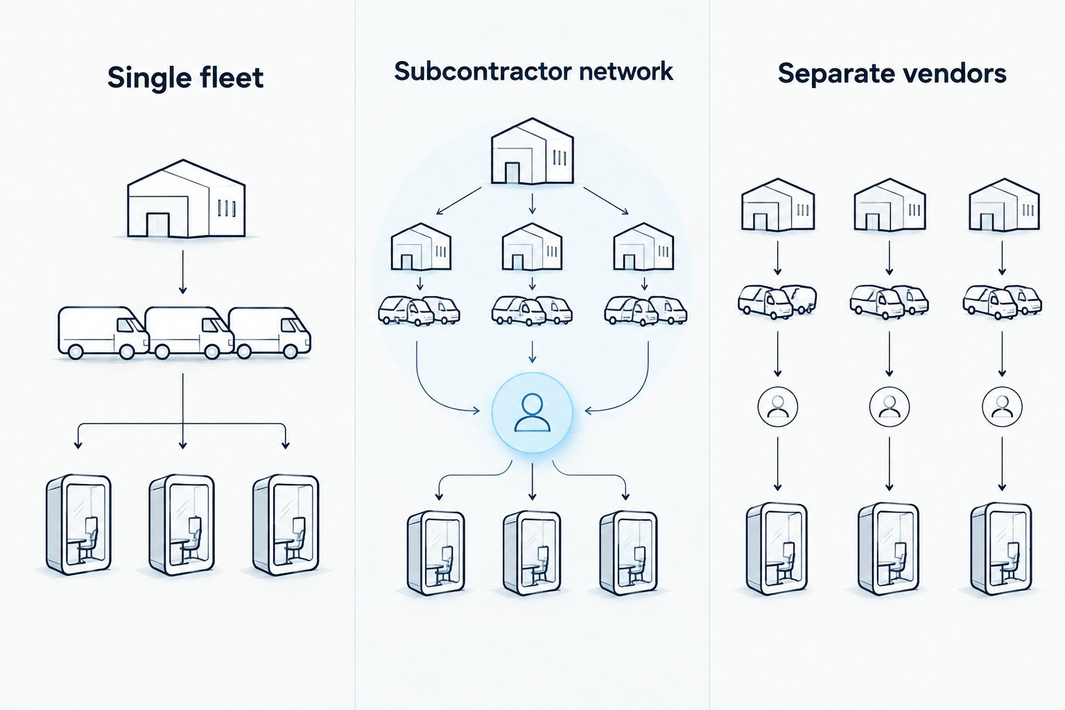 Comparison diagram of three snow removal coverage models for multi-county contracts