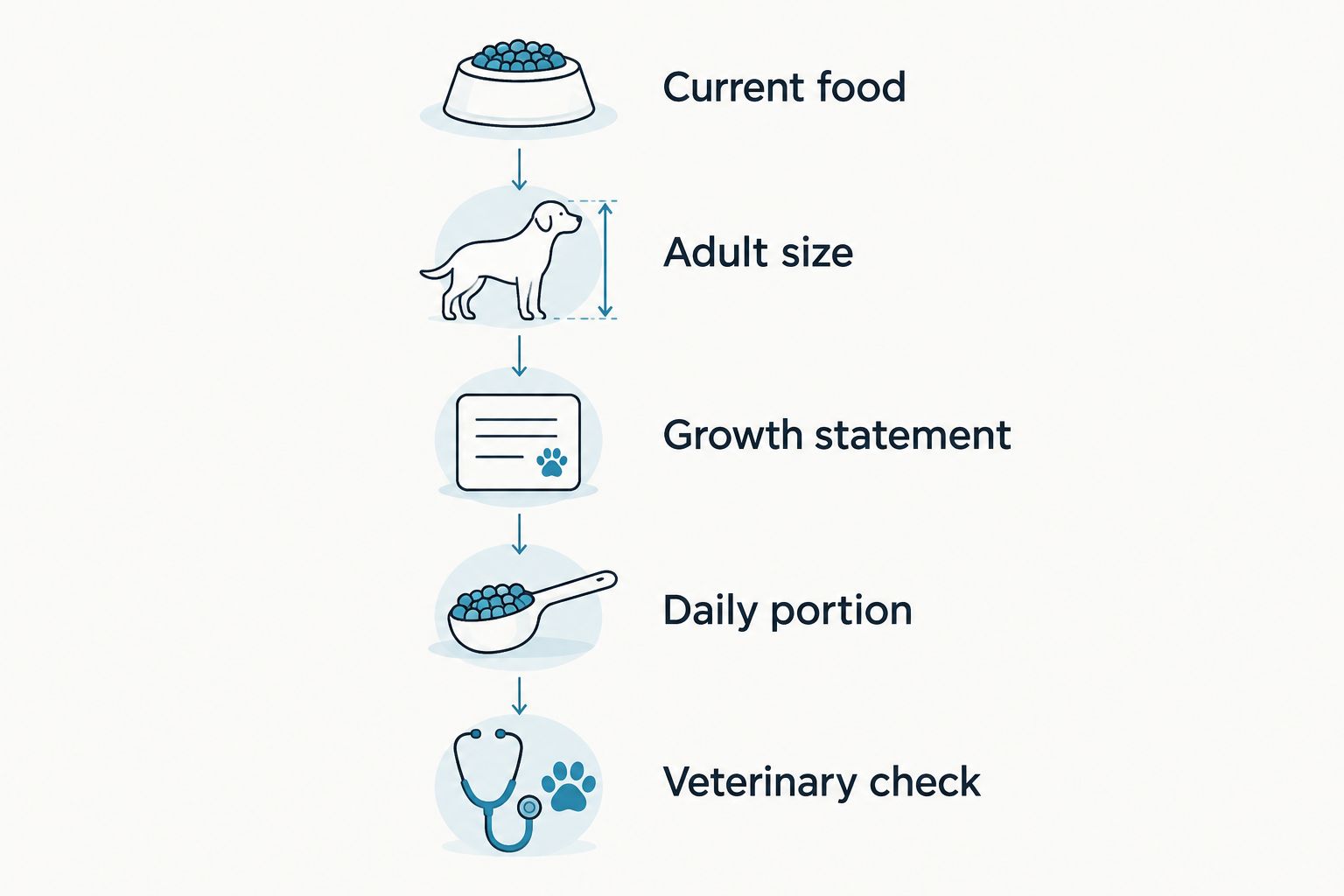 Five checks for choosing puppy food, from the current formula to veterinary guidance.