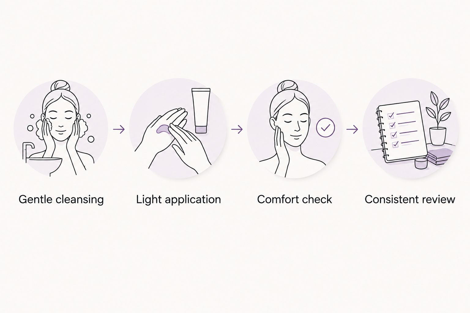 Four gentle body-care steps from cleansing to a consistent review