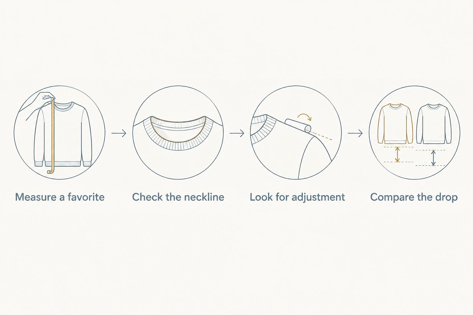 Steps for checking necklace length against a favorite piece and an outfit neckline
