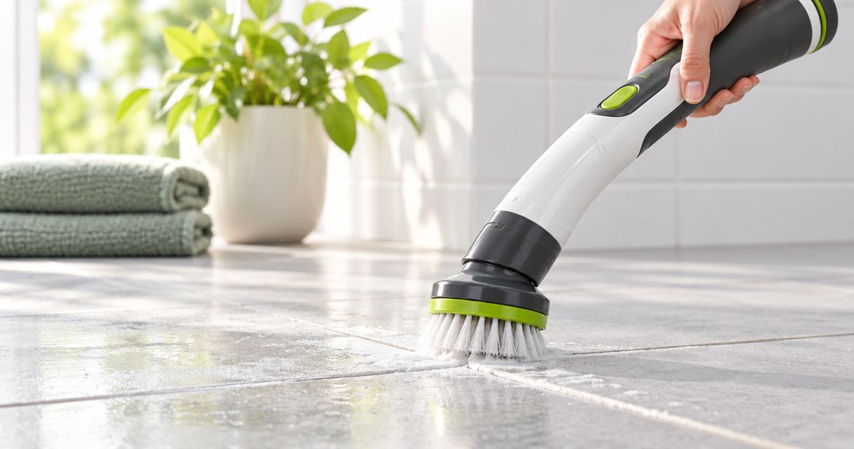 Cordless spin scrubber for grout: brush and surface checks
