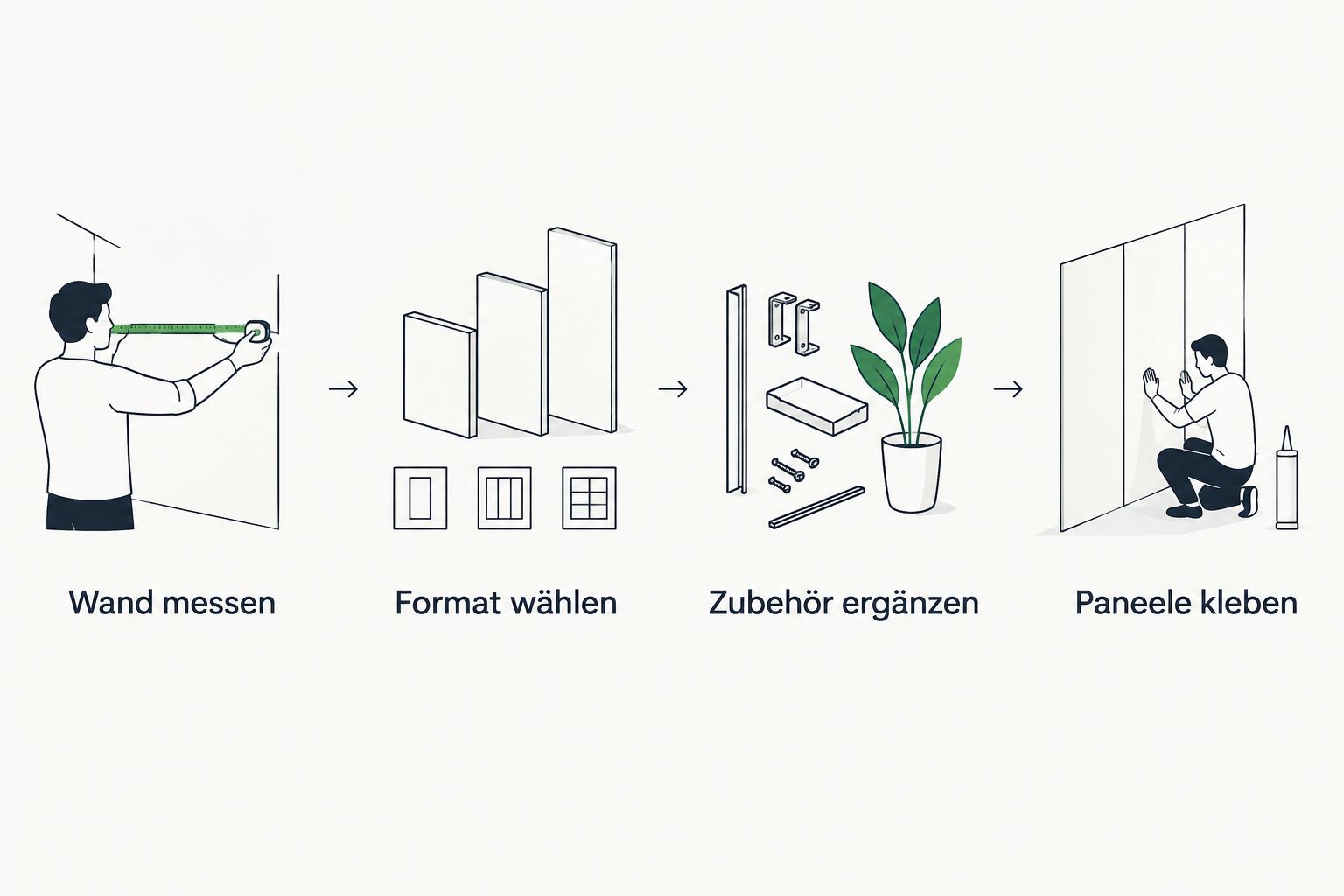 Vier Schritte von der Wandmessung bis zum Verkleben der Paneele