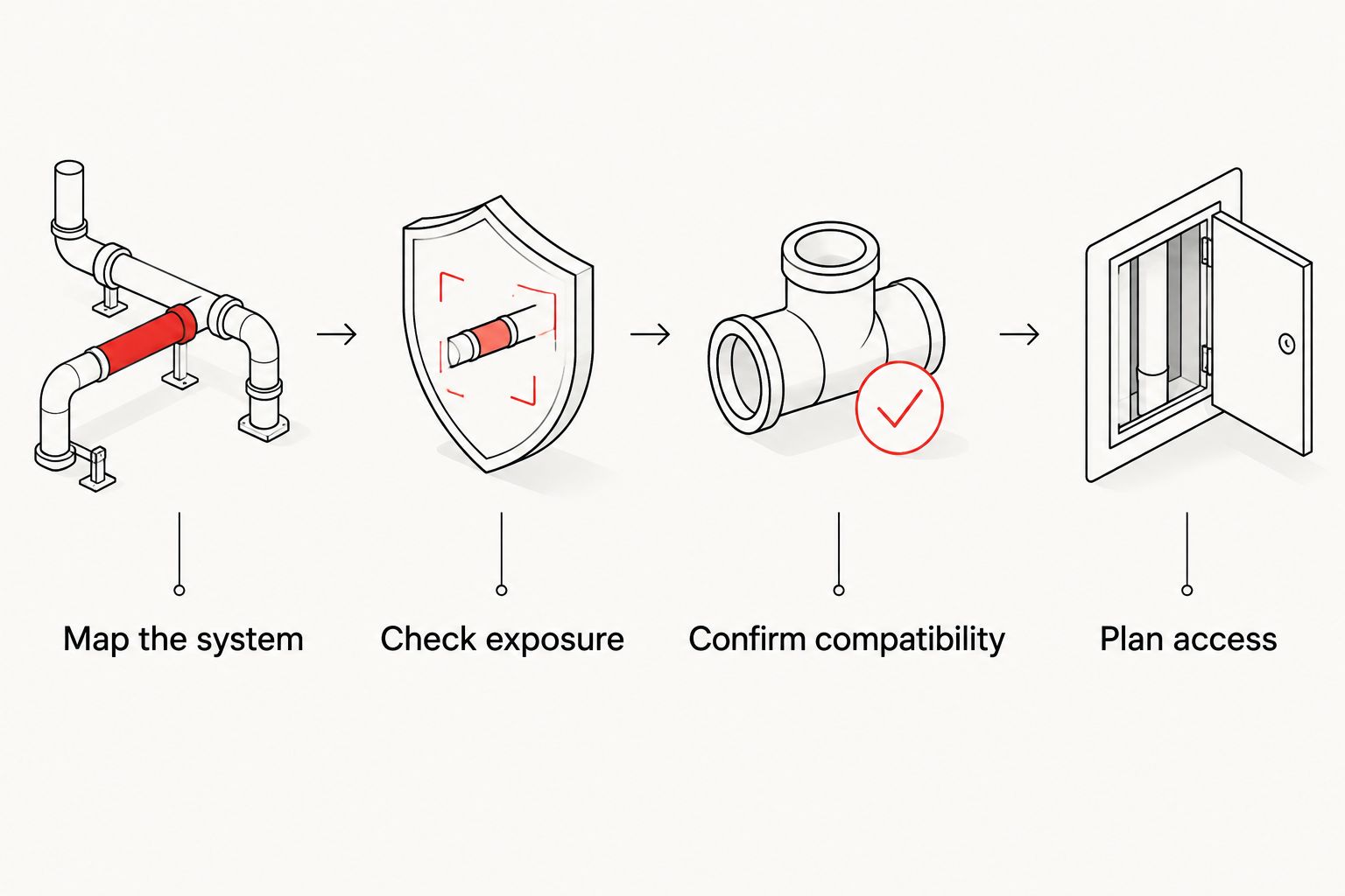 Four planning steps covering system scope, exposure, compatibility, and access