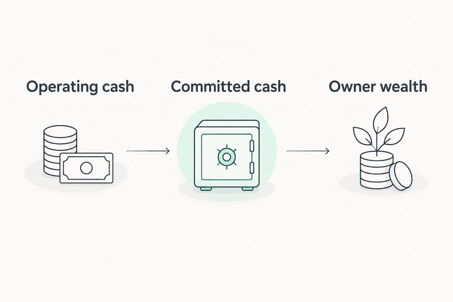 Three separate planning categories: operating cash, committed cash, and owner wealth