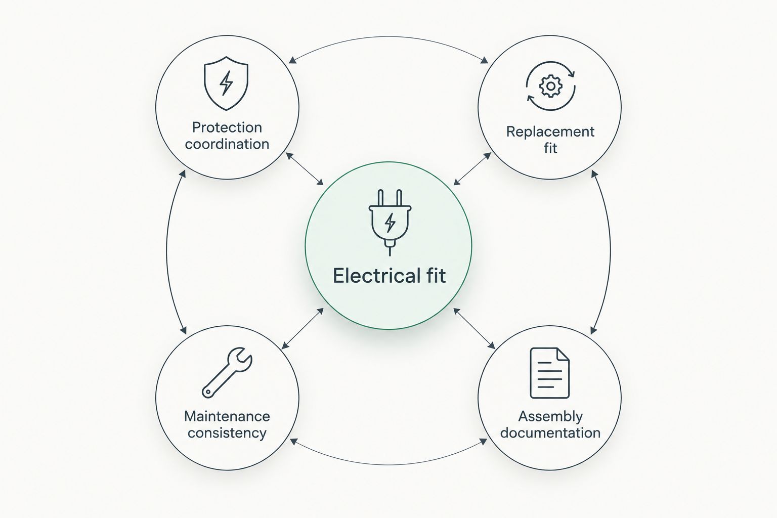 Electrical fit connected to protection, replacement, maintenance, and documentation checks