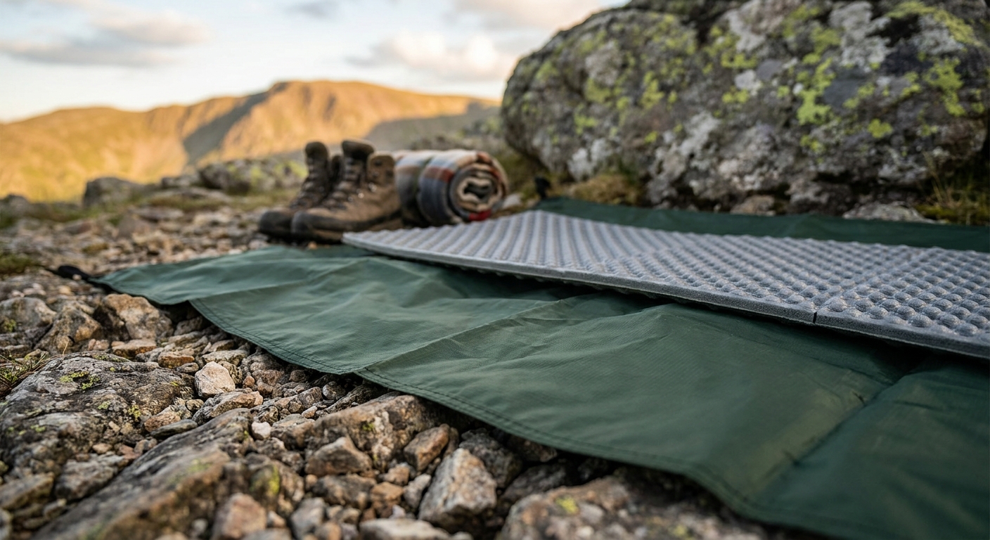 Groundsheet for sleeping pad protection on rocky ground
