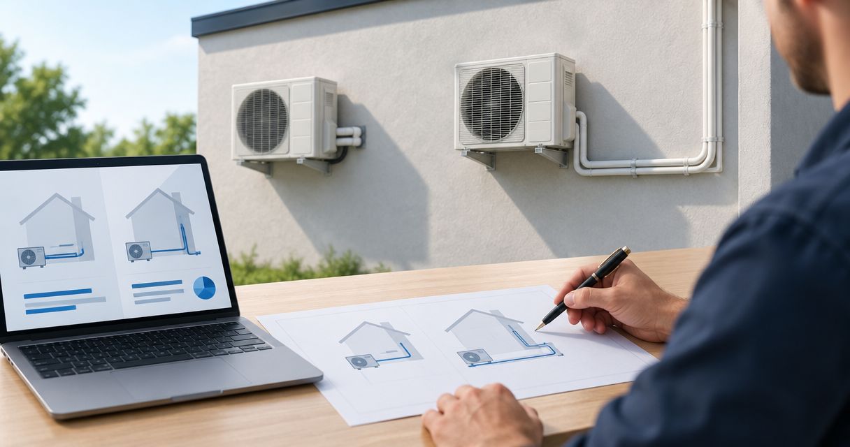 Air conditioning quotes: back-to-back or a longer pipe run?
