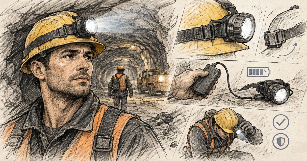 Headlamps for mineworkers: mounting, runtime and safety checks