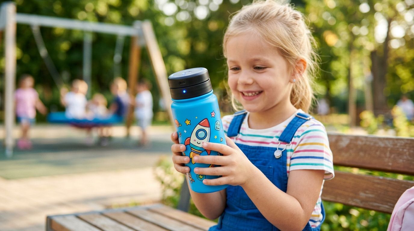 UV-C self-cleaning water bottle for kids