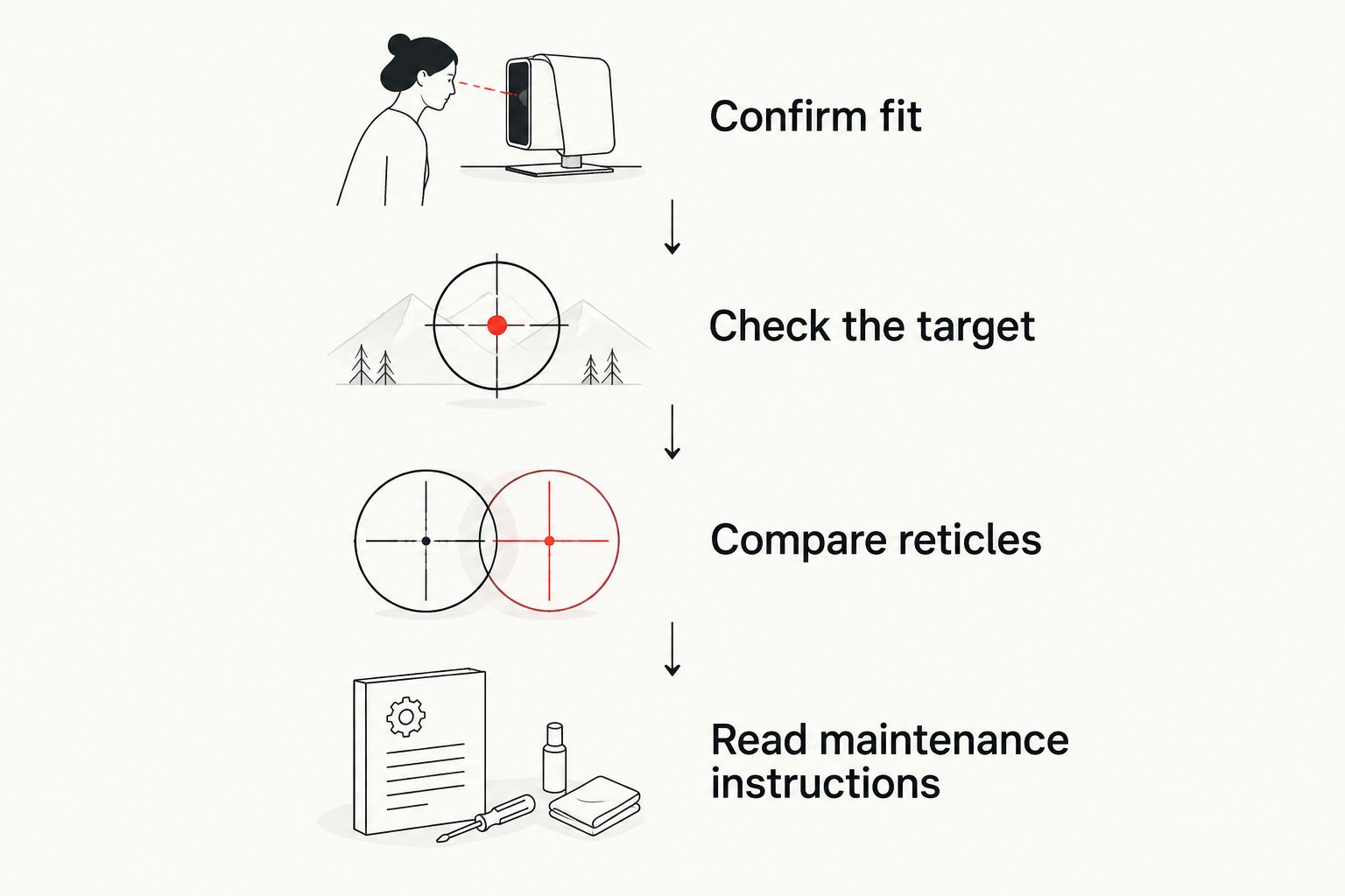 Four checks for choosing a red dot: fit, target visibility, reticles and maintenance.