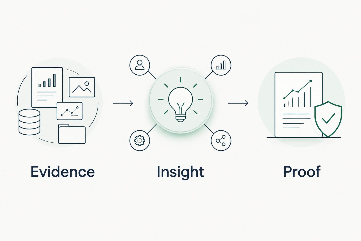 A sequence showing evidence, insight, and proof