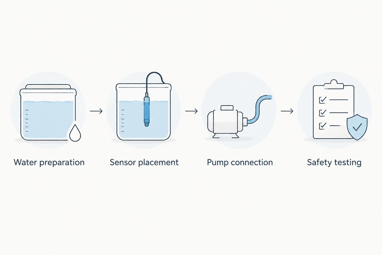 Automatic aquarium top-up setup from water preparation through safety testing