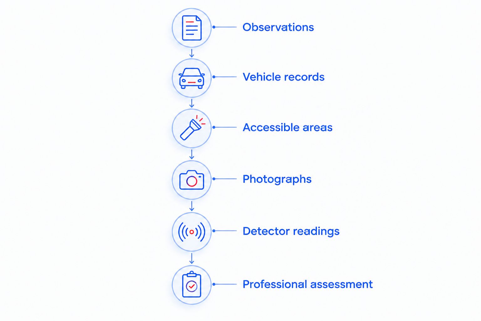 Inspection sequence from recording observations to professional assessment