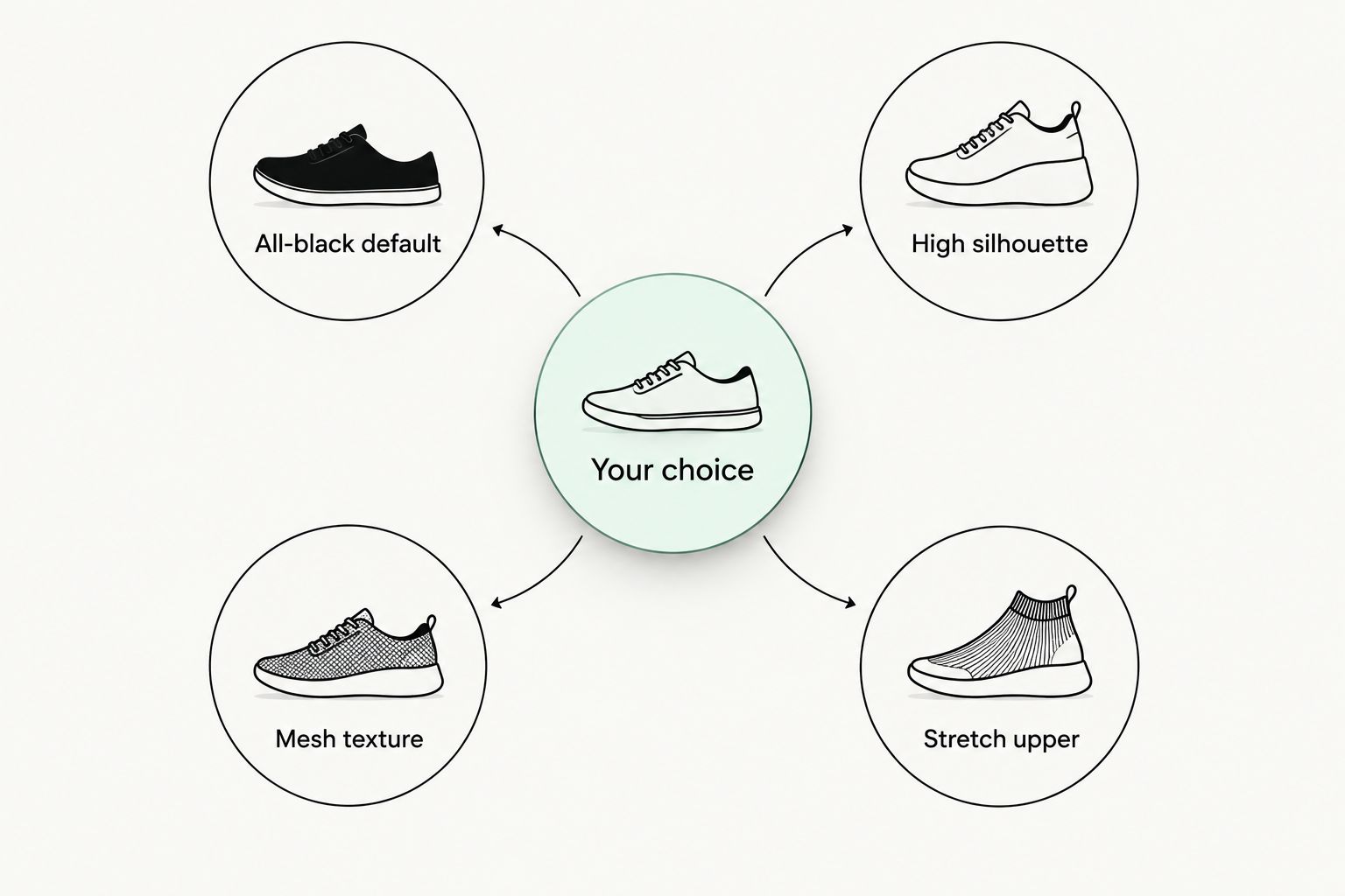 Four boot choices organised by all-black styling, high silhouette, mesh texture and stretch upper.