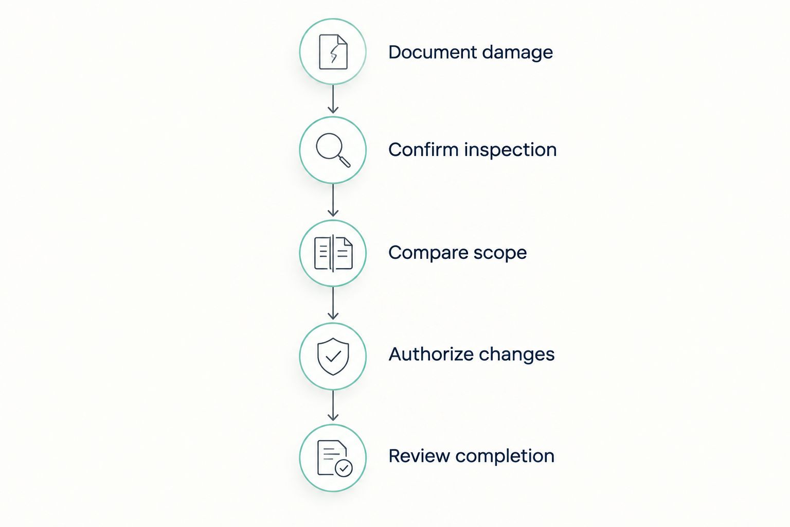 Five stages for documenting bumper damage, comparing repair scope, and reviewing completed work