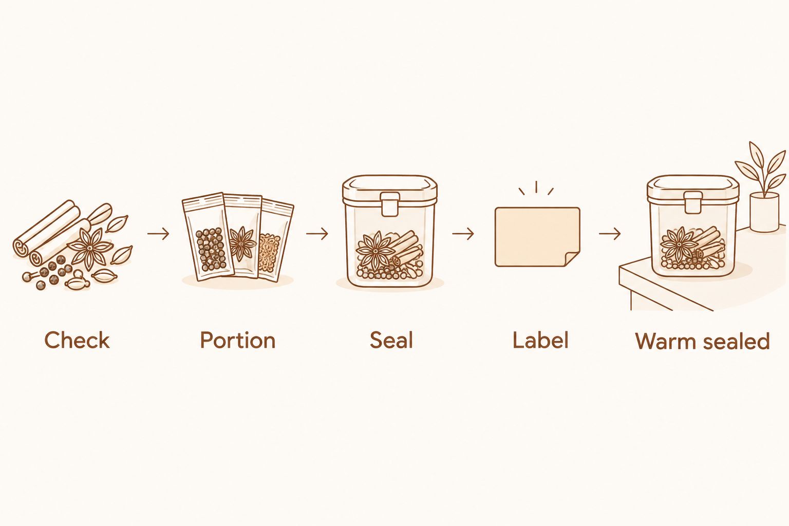 Steps for freezing whole spices and warming the sealed portion before opening