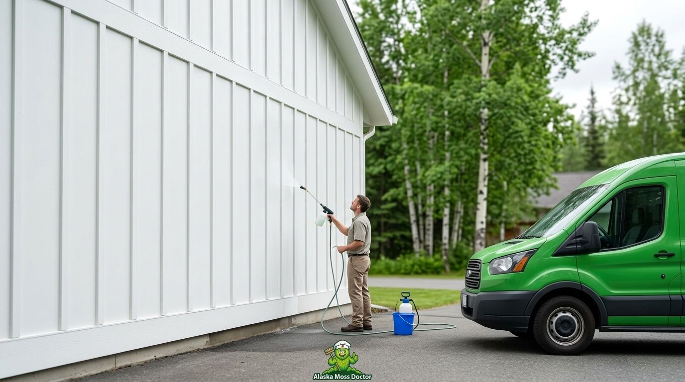 Soft wash cleaning for board and batten siding