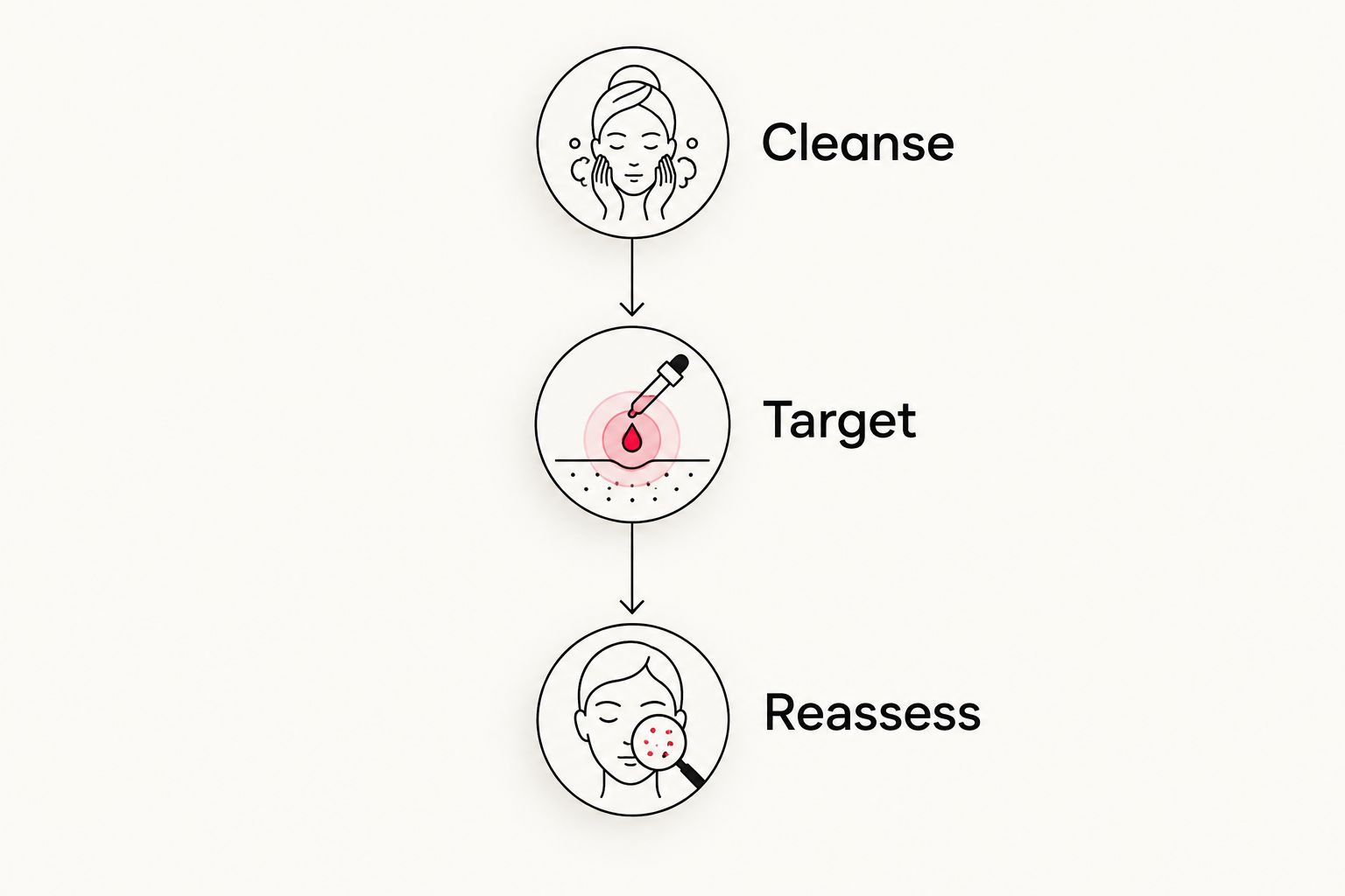 Three stages of an odor-care routine: cleanse, target, and reassess.