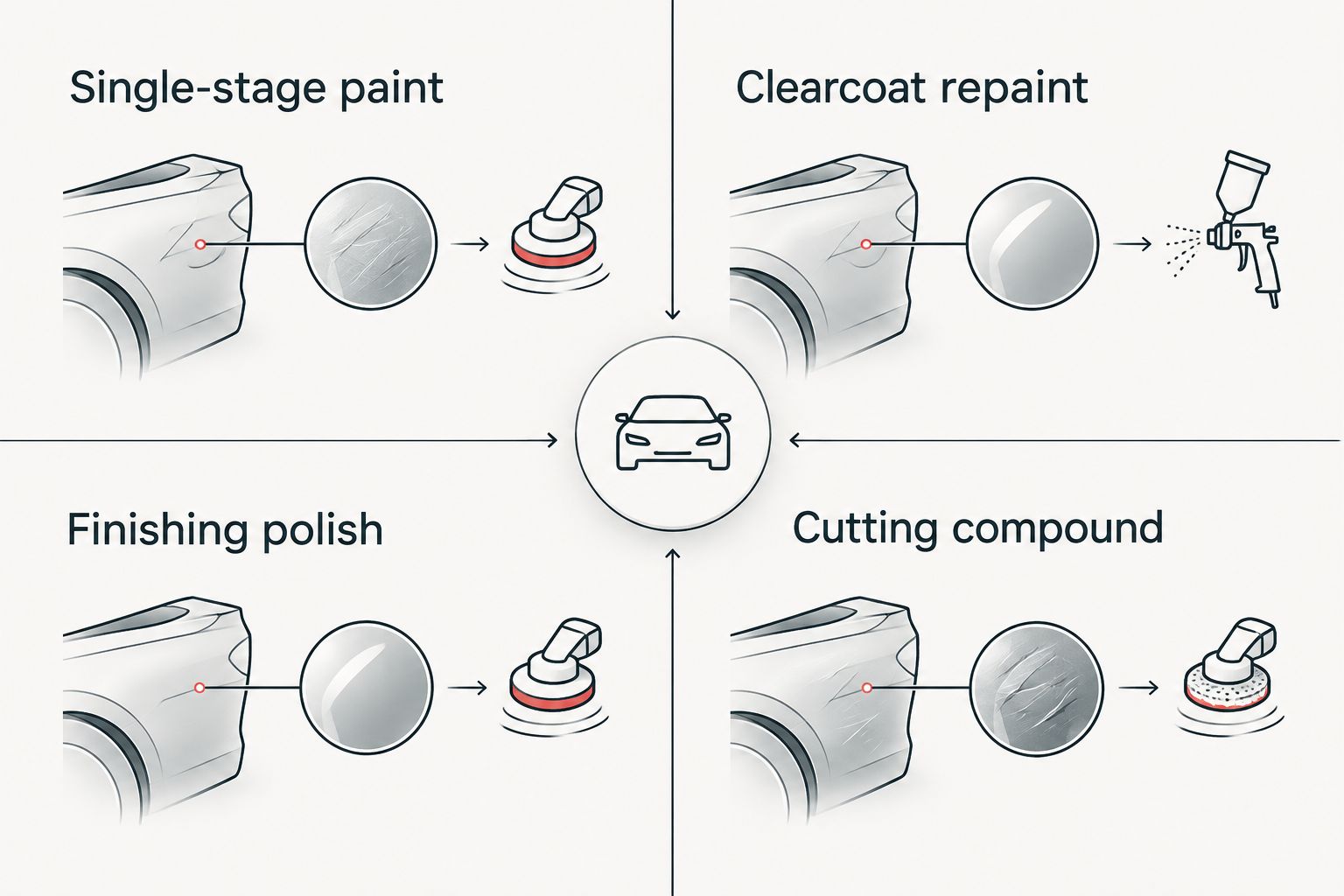 Matrix comparing correction method to paint type for muscle cars