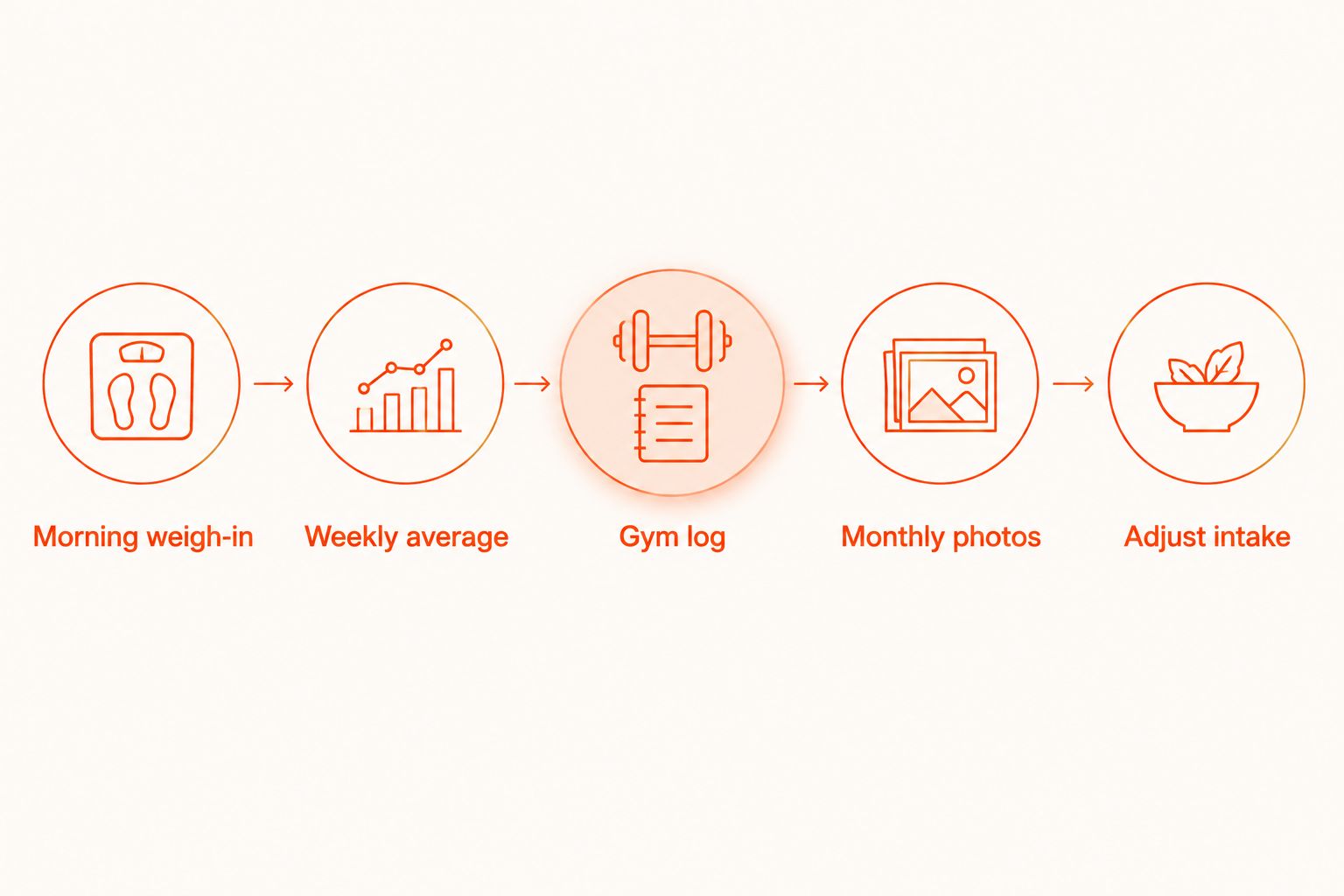 Five-step process for tracking weight, workouts, photos, and calorie adjustments